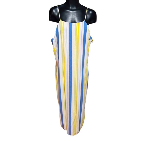 Madison Striped Sundress Womens XL Colorful Midi Spaghetti Strap Lined Side Slit - Picture 1 of 13